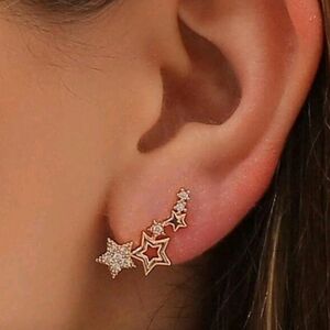 Anthropologie Gold Star Cluster Ear Climbers with Pavé Accents